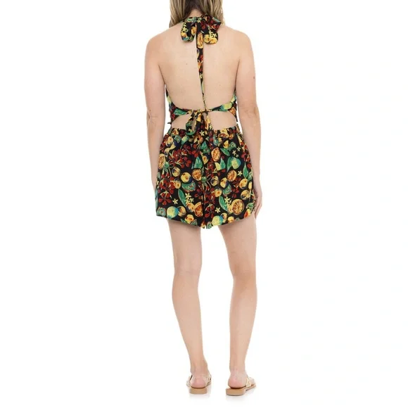 Free People | Coral Tides Romper - Sleeveless Black Combo Medium - Picture 2 of 4